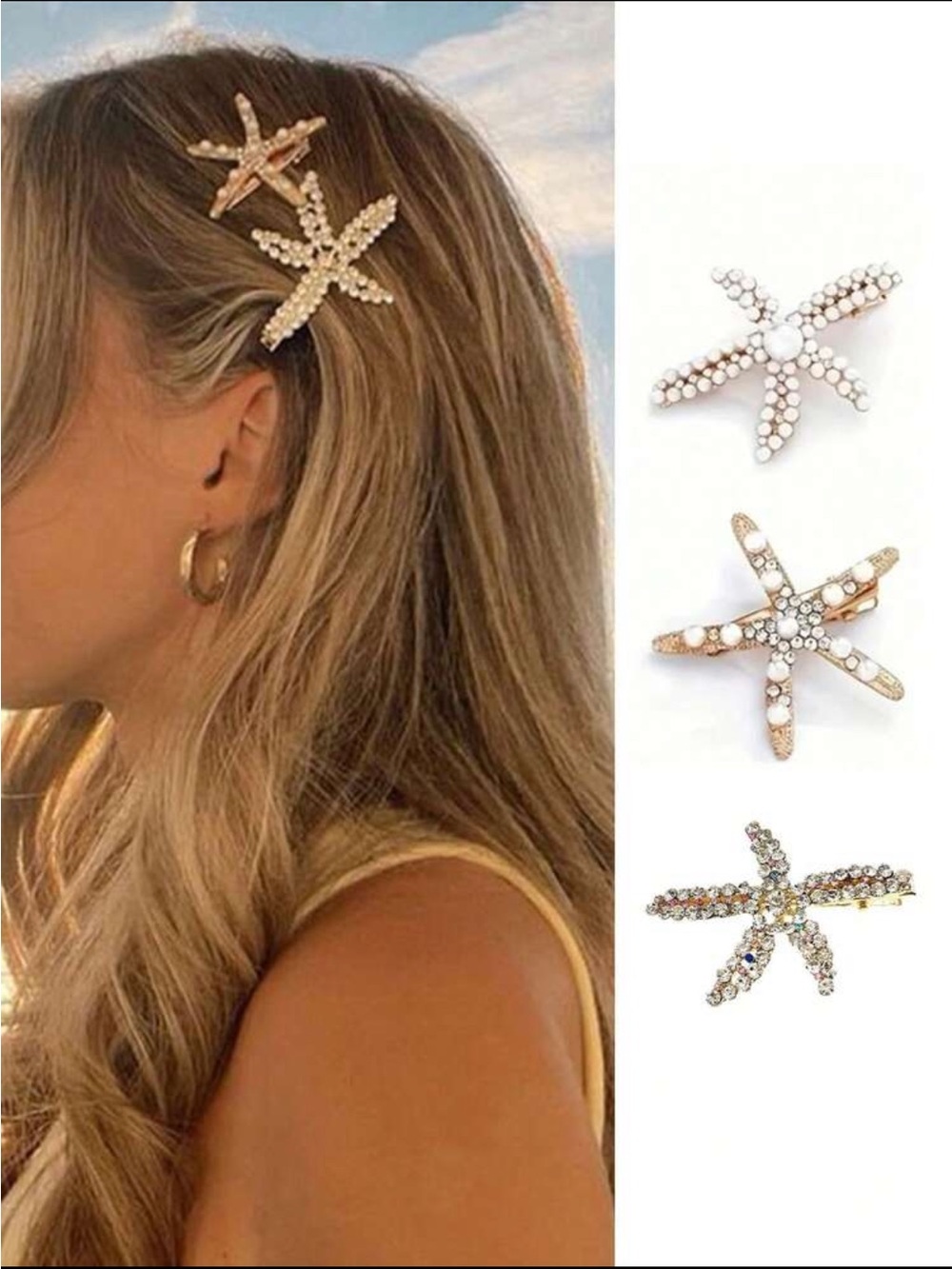 Gold Bead & Rhinestone Metallic Hair Clips NEW 🏷️